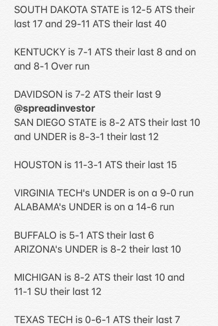 spreadinvestor's tweet photo. March Madness🏀hot &amp; cold betting trends to consider. Thursday edition: https://t.co/cN4u066xng