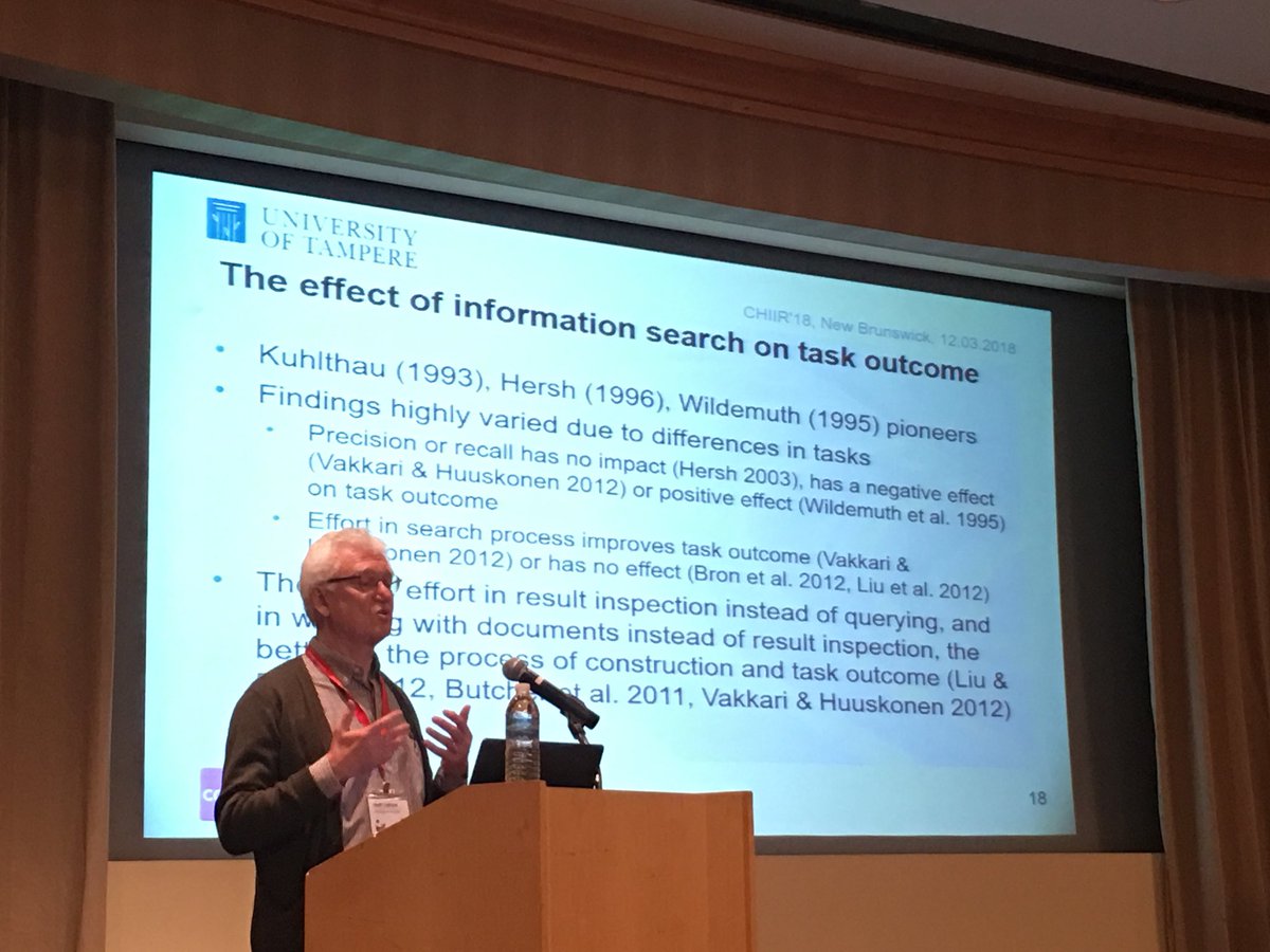 Pertti: Very few studies on the effect of information search on task outcome. #chiir2018 @ACM_CHIIR @sigirf