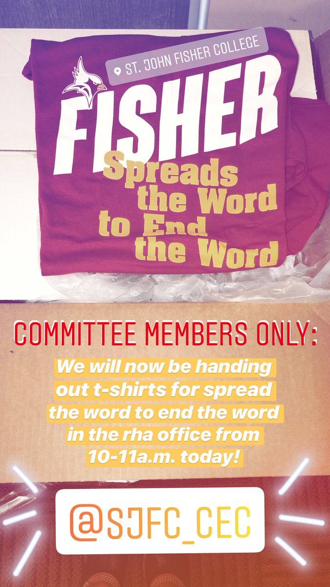 sjfc_cec's tweet photo. ATTENTION COMMITTEE MEMBERS OF CEC: Come by the RHA office anytime between 10 &amp; 11 am today to pick up your shirt to wear TOMORROW for our Spread the Word to End the Word event! https://t.co/9mvtRYlqmp