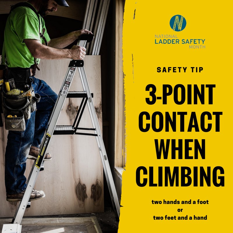 March is #LadderSafetyMonth. Always remember to have 3-points of contact when climbing a #ladder. Learn more tips from OSHA at: bit.ly/1vMZRjf <a href="/American_Ladder/">American Ladder</a> <a href="/LadderMonth/">Ladder Safety Month</a> #3pointsofcontact #safetyfirst #OSHASafety