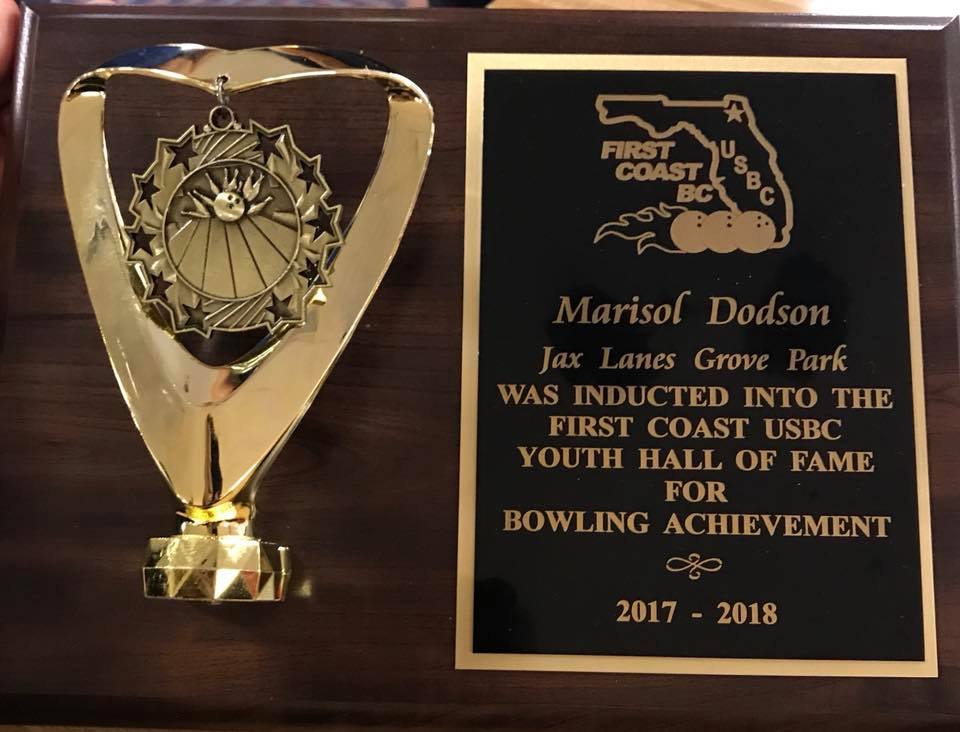LMUBowling's tweet photo. Congratulations to our own Marisol Dodson who was inducted into the First Coast USBC Youth Hall of Fame for Bowling Achievement on Sunday.    #CharacterAndCommitment #SistersOfStrike #SisterhoodOfStrike https://t.co/Pi5v2nzm72