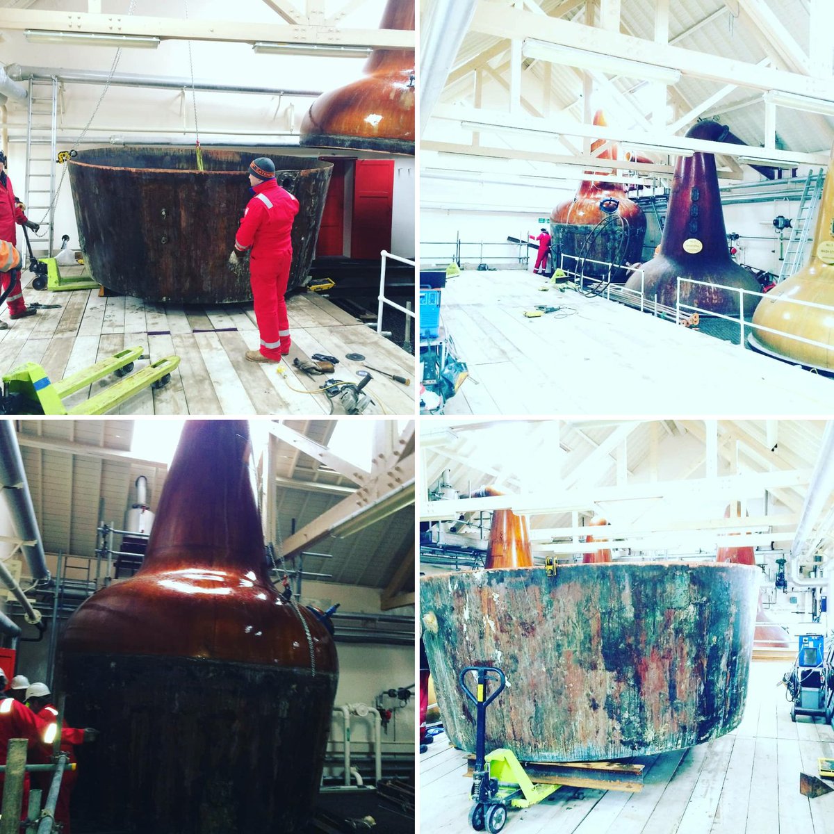 TamdhuWhisky's tweet image. We're lifting out still No 3. at Tadmhu Distillery - a whopping 2.7 tonnes of copper - to replace the base.  All part of our on-going work to produce only the best quality Tamdhu new make spirit.  #SingleMalt #distillerylife #copperstill #onlythebest #tamdhulife #sherrymatured