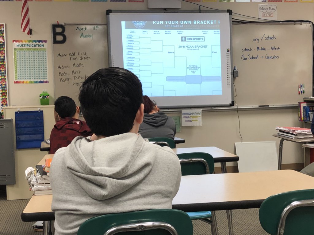 lorencvelasquez's tweet photo. Monday morning math starting bright and early with #MarchMadness !!! How awesome is this ?!?!? @laurastokes @pottorffmath @sccsdwms #WeAreWest https://t.co/IWOtiZYo67