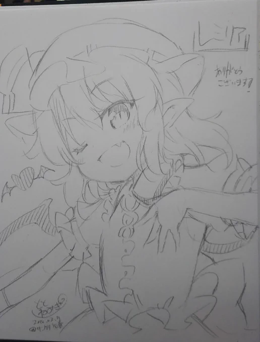 スケブその⑥レミリア。ちょっと前に依頼で描いたばかりだから描き慣れてる感ある…! 