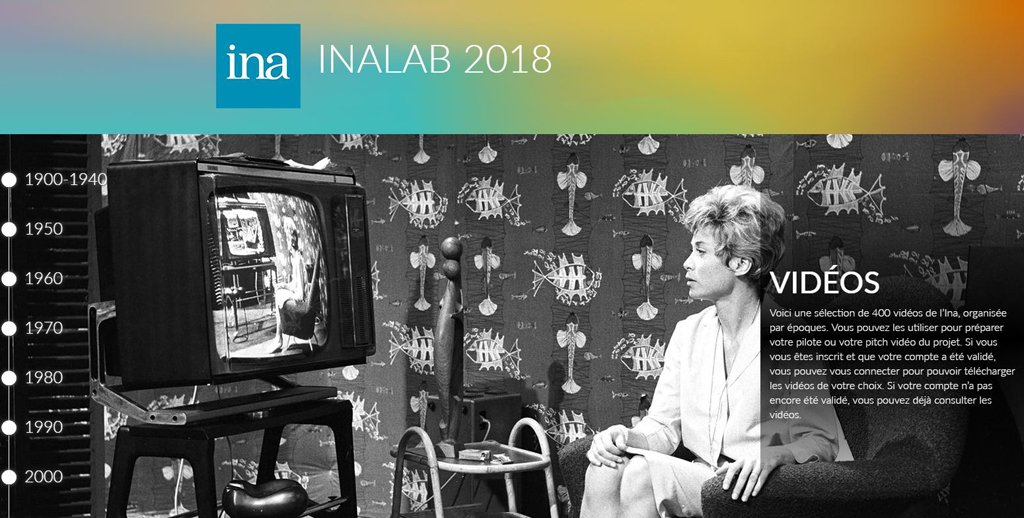 Ina_audiovisuel's tweet photo. #INALAB2018 Les candidats inscrits sur https://t.co/obY73eTG1v auront accès à un corpus de + de 400 vidéos téléchargeables issues des fonds de l’Ina qu’ils pourront utiliser pour réaliser leur pilote/ pitch vidéo à joindre au dossier de candidature #TweetPrécédent https://t.co/cPVMwfTv2q