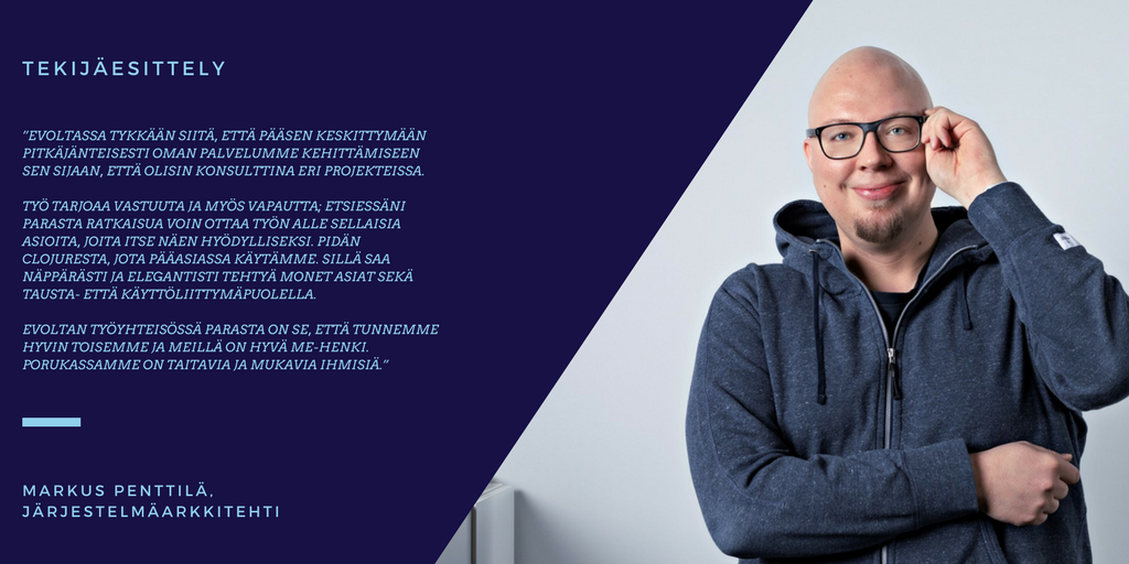 EvoltaFinland's tweet photo. Haluatko viettää aikaa huippudevaajien kanssa ja tehdä työtä #lupapiste palvelun kehittämisen parissa? Tule työkaveriksi Markukselle ja muille meidän devaajille #gobuild #clojure #DevOps https://t.co/mXiNIQ3sZK https://t.co/BXmEfxOwni
