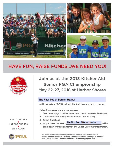Join us at the @seniorpgachamp May 22-27, 2018 @HarborShores. We will receive 50% of all ticket sales when you purchase your tickets following the steps below!