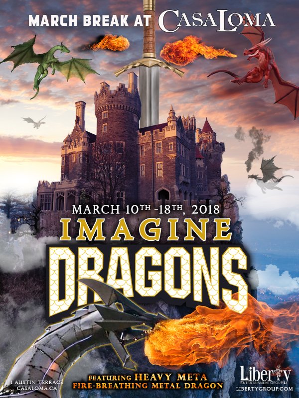 If you're looking for something fun to do today, Casa Loma has a March Break event filled with dragons and adventure. Come out to see Heavy Meta, a 30-foot-tall fire-breathing dragon and other family friendly activities. For more info visit casaloma.ca/casafeature1.h…. #MarchBreak