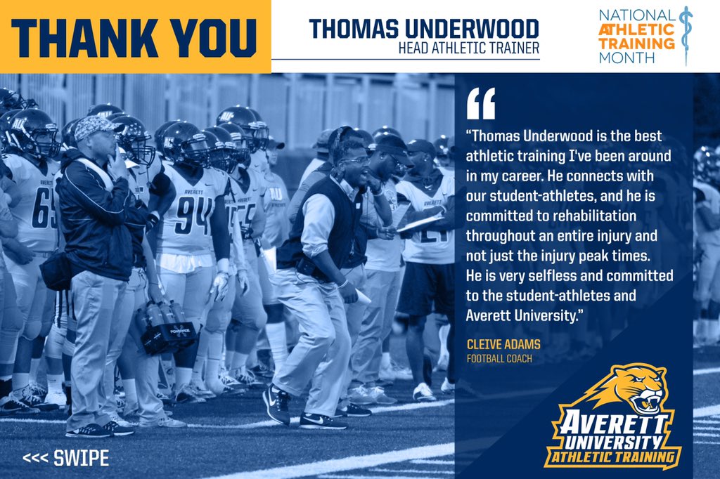 March is National Athletic Training Month &amp; we would like to show our appreciation for our athletic training staff, beginning with head athletic trainer Thomas Underwood! Thank you, Thomas, for all the hard work, dedication &amp; crazy hours you put in for our student-athletes! 👏🙌