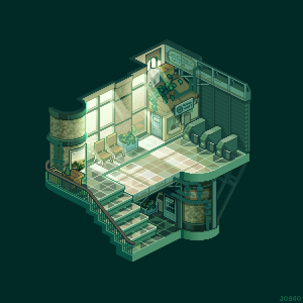 Jogaq1999's tweet photo. #pixelart #isometric #station 
halted station | AM 11:00 https://t.co/QWwYZLjaDu