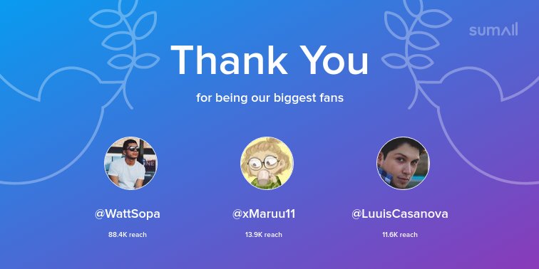 nemoaponte's tweet photo. Our biggest fans this week: @WattSopa, @xMaruu11, @LuuisCasanova. Thank you! via https://t.co/4AXUiTHxbe https://t.co/eXokdiA3bP