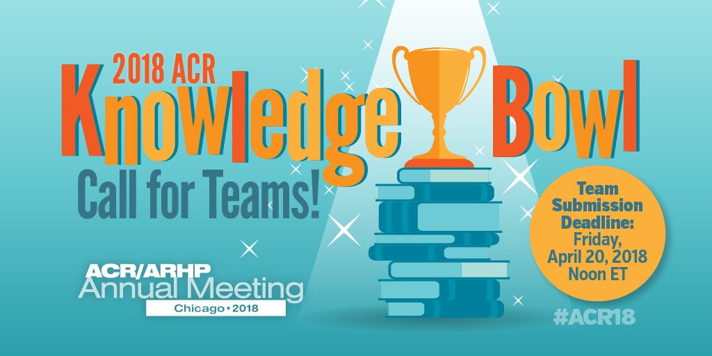 Are you up for the challenge? #ACR18 Knowledge Bowl Call for Teams is now open! Details → acr.tw/ACR18KBT