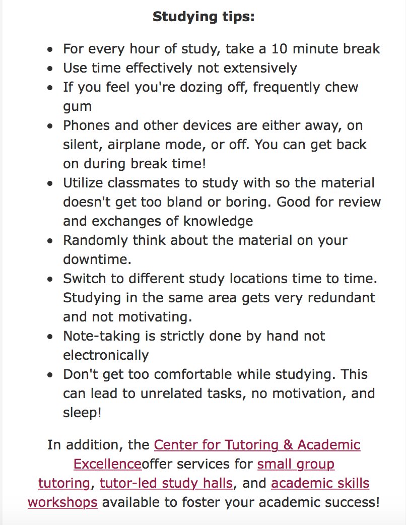 lucfye's tweet photo. Welcome back from spring break Ramblers! For those of you who still have midterms here are some studying tips that may help you: https://t.co/WKlo8qN9yL