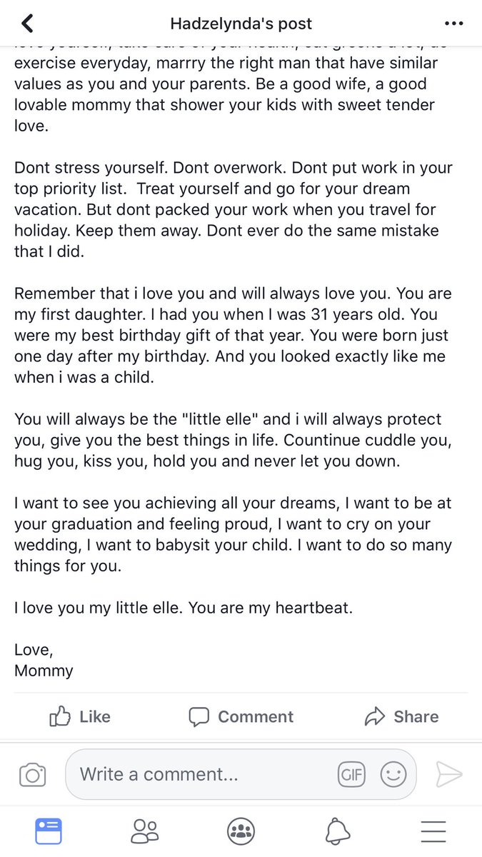 shazzyyyyy's tweet photo. Innalillah 😢 Saw so many shares on fb &amp; turns out this strong lady passed away yesterday. She wrote this letter to her daughter with an advice to not overwork in the future 😢 A reminder to all of us. Deepest condolences to her family and may she be placed amongst the solihin 💐 https://t.co/bKgFRDZfJt