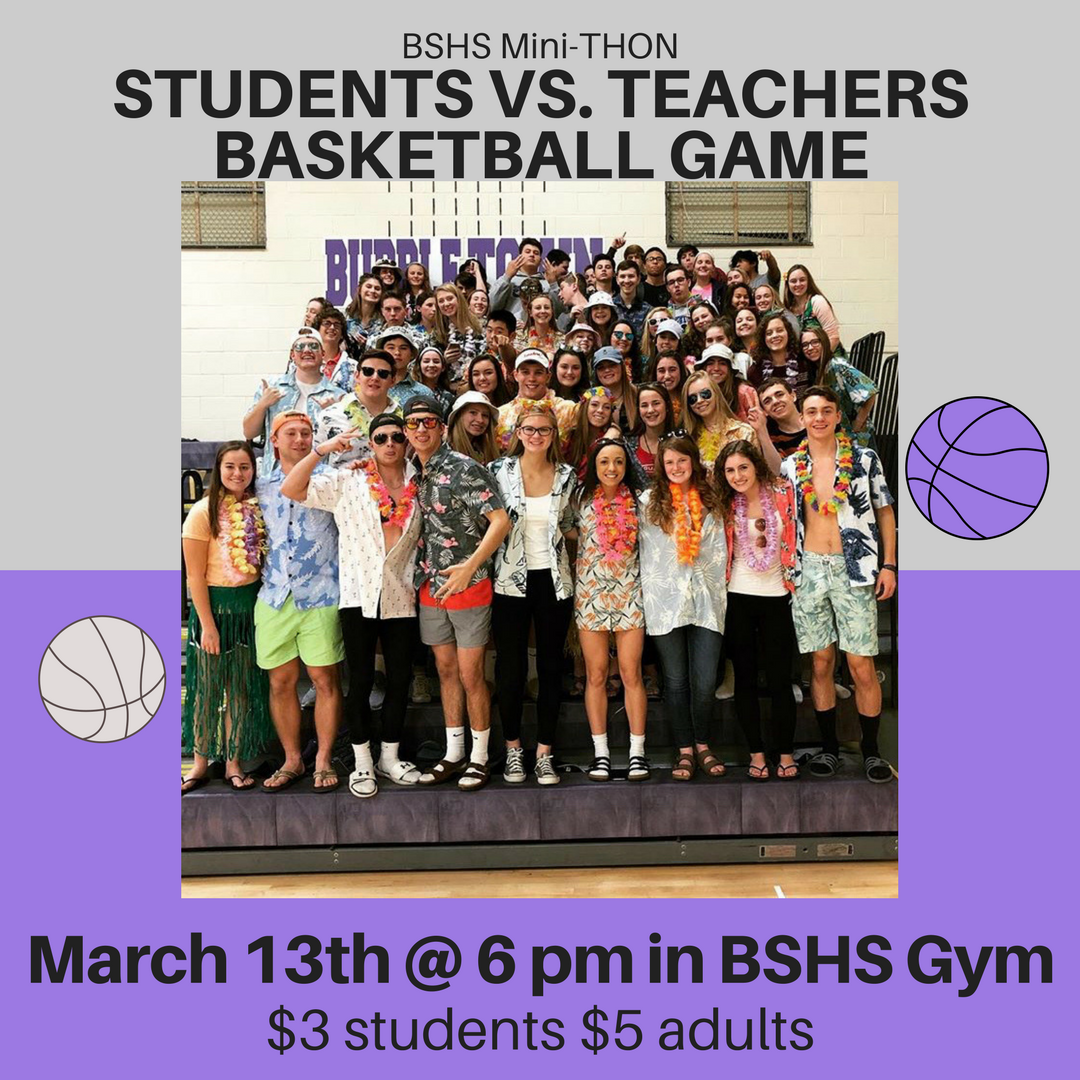 South_Middleton's tweet photo. Come cheer on the students (or the teachers) and support the BSHS MiniTHON at their Students vs. Teachers Basketball Game! 

When: Tuesday, March 13, at 6 pm 
Where: BSHS Gym. 
Admission is $3 for students &amp; seniors and $5 for adults. 

Proceeds benefit @bshsminithonftk. https://t.co/LPWe0KeQbC