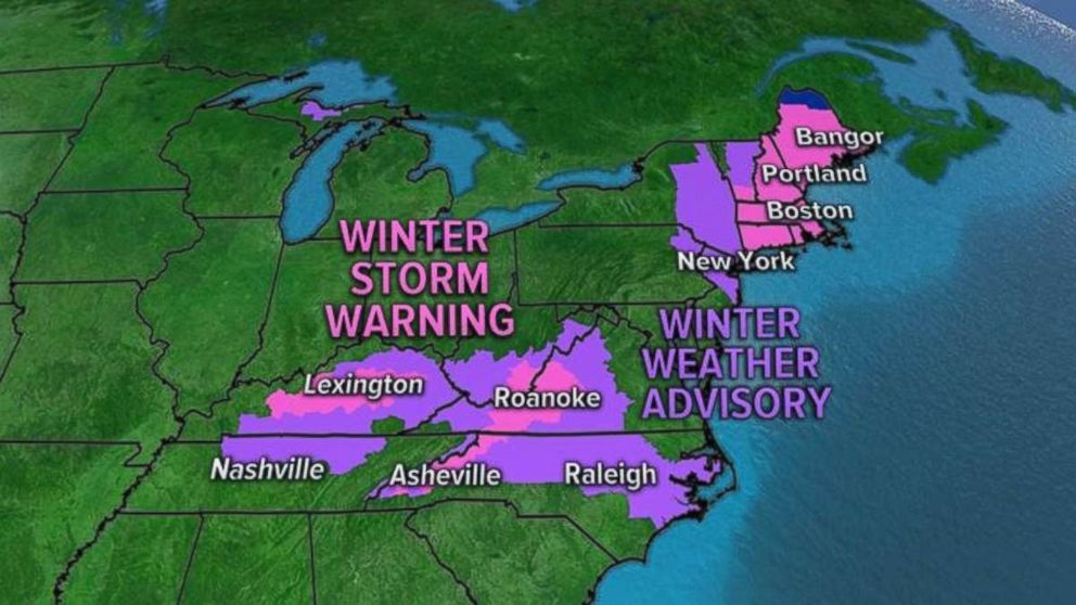 ABCWorldNews's tweet photo. STORM MAPS: The Northeast may see its third nor'easter in less than two weeks as winter storm warnings have been issued from Tennessee and North Carolina to Maine. Here are the latest @ABC weather maps tracking the storm: https://t.co/6bdBxbsQcN https://t.co/sTsA5hmO3z