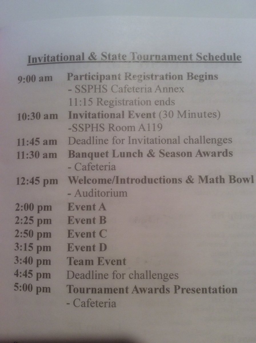 0IsLessThan1's tweet image. Here is today’s MN State High School Mathematics League State Tournament agenda: