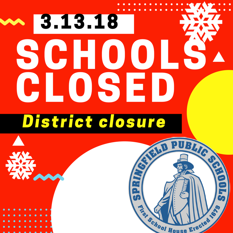 SpringfieldK12's tweet photo. ⚠️Due to the impending inclement weather forecast, Springfield Public Schools will be closed tomorrow, Tuesday, March 13, 2018. This is a district-wide closure. There will be no school and all district offices, including the Central Office and @sps_pace will be CLOSED. #RT https://t.co/6Iu7txKj63