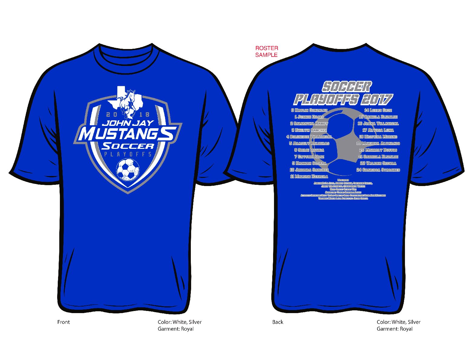 John Jay Boys' Soccer on X: playoffs shirts will be dri fit 15$ with  roster on back sold by booster club. I need pre order asap, qty, sizes!   / X