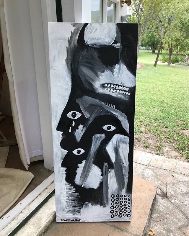 tracyalgar's tweet photo. This one is finished. It’s called The Four Faced Beast. Acrylic paint and oil based pencil on stretched canvas. 100 x 40 cm. 39.3 x 15.7 in. Reserved. 
#contemporaryprimitiveart #primitivesurrealism #acrylicpainting #acrylics #expressiveart #symbolism #a… https://t.co/JdesI2rWCP https://t.co/u3vPvW3tIO