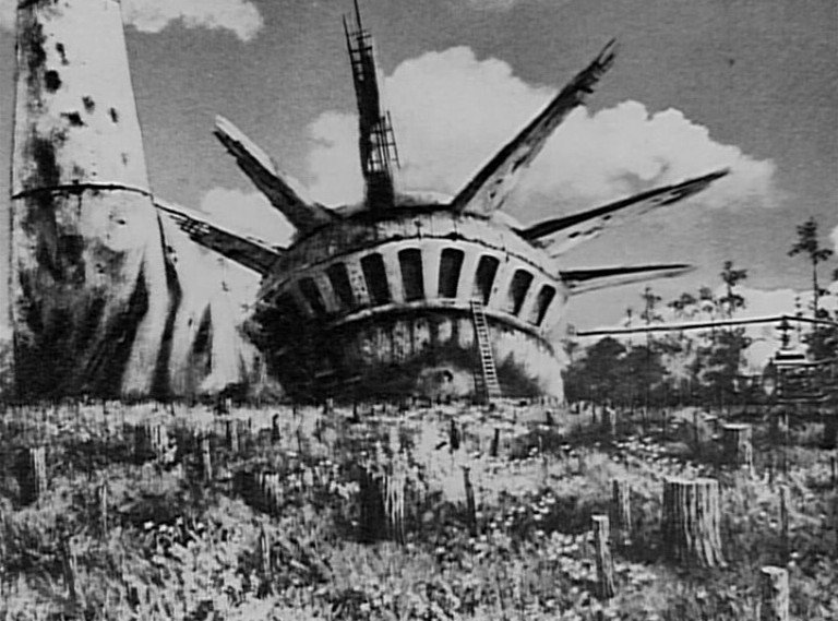 MinuteOfTheApes's tweet photo. So what came first, the Don Peters production art or Serling's draft that included the now iconic final shots of the film. We may never know definitively, but no matter what, it goes down as one greatest final shots of a film in all of film history. #chickenortheegg https://t.co/A2UdZOCqU8