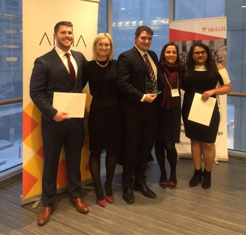 SchulichNews's tweet photo. Congrats to the @SchulichSchool #MBA team that won the #Desautels_Graduate_Management_Challenge @DesautelsMcGill! #1 Team formed by JoeFlagler, Catherine Sim, Jonathan Linton & Grishma Saheba! Thanks to @casecoach @AimiaInc #case_competition https://t.co/qqzhYYNZf1