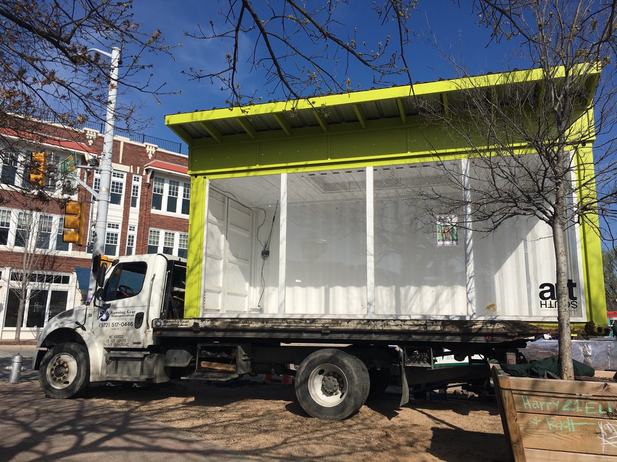 nearsouthside's tweet photo. The #MicroPark is on the move! #ArtSouth box travelled to South Main this morning. 👋🏼 Can’t wait to see it again when it becomes part of the MicroPark 2.0. https://t.co/OK7mazKxHF