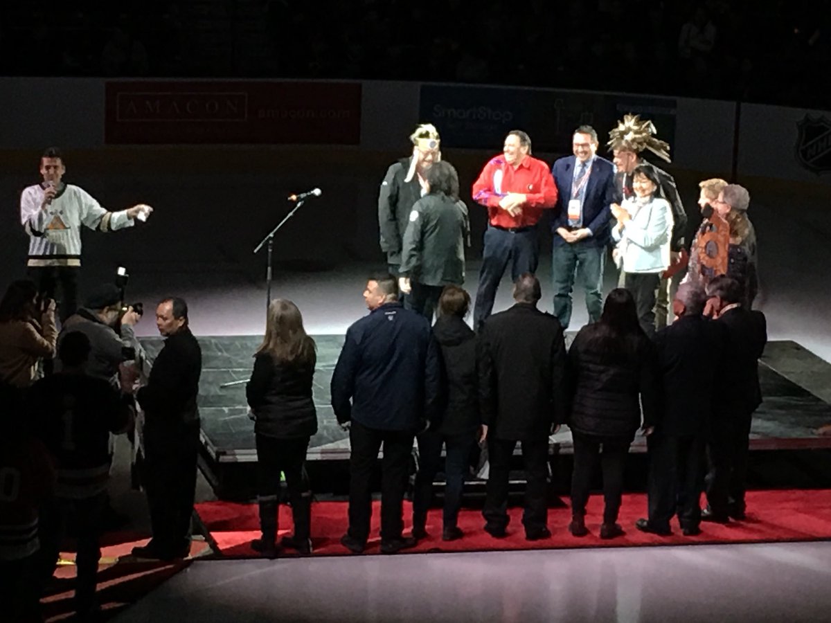 Nothing but smiles at the #LNHL opening ceremonies! @perrybellegarde @earl71980 @StanWesley - Dont forget to follow us for a chance to win a signed Mogilny jersey!! #Retweet #FirstNations #Community #Hockey #Love #EMPOWER #UNITE #REVIVE