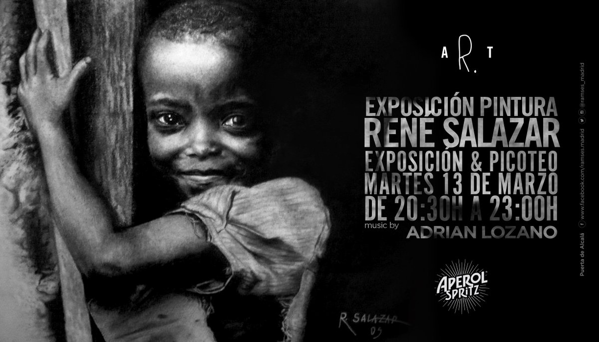ART Afterwork !Martes 13 de 20.30h a 23.00h, RENÉ SALAZAR, pintura. Music by Adrian Lozano y @AperolSpain ¡Os esperamos! #ramsesmadrid #puertadealcala