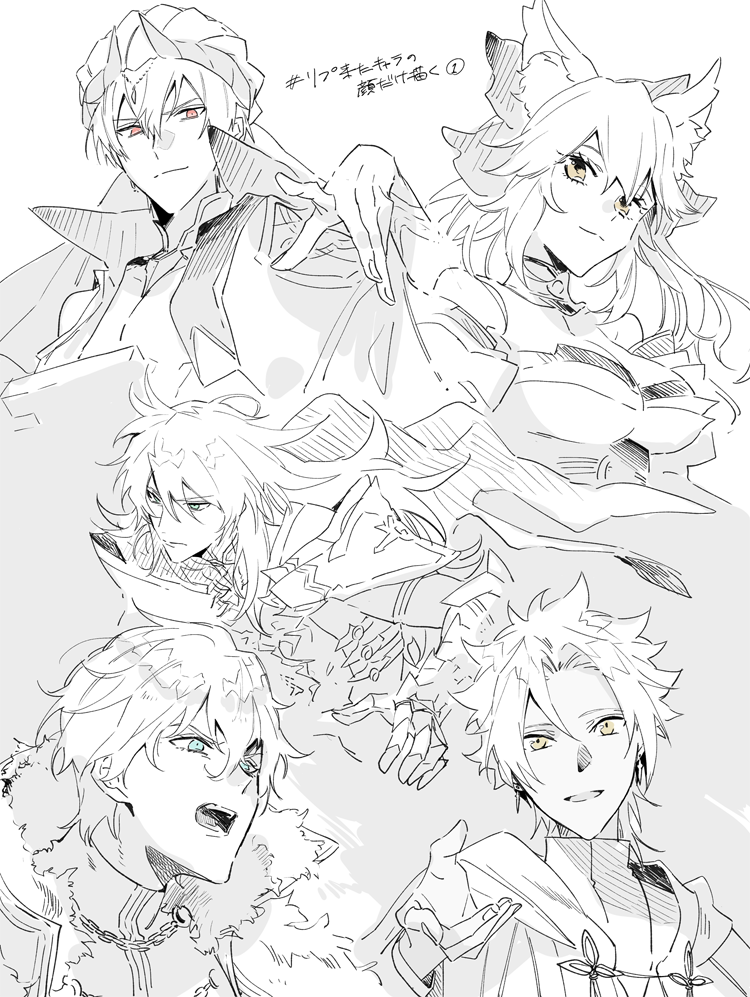 #リプ来たキャラの顔だけ描く とりあえず5人 