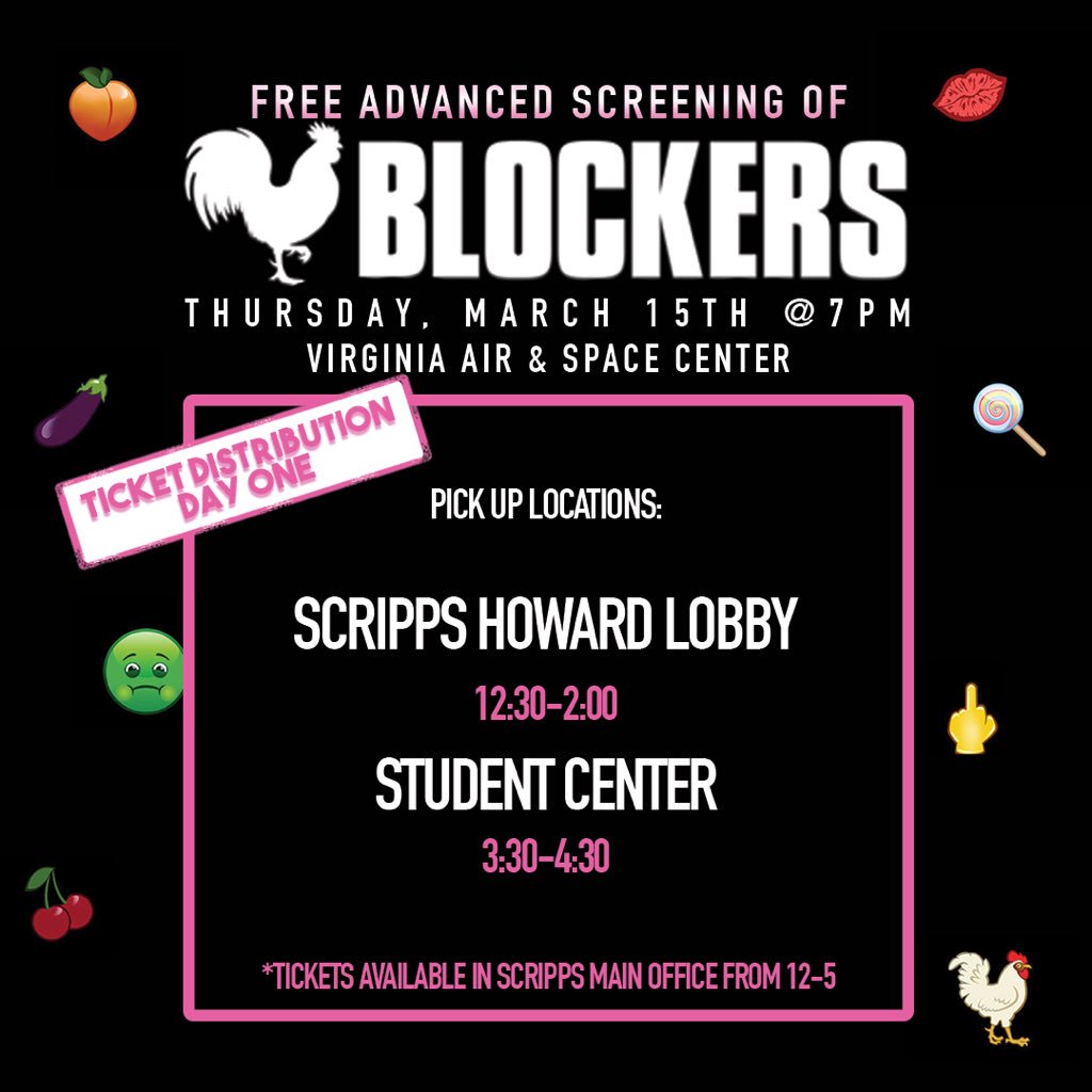 NBCUHampton's tweet photo. ATTENTION HU STUDENTS!! Come get your @BlockersMovie tickets TODAY!! FREE Screening THURSDAY! https://t.co/fgqDXL22n7
