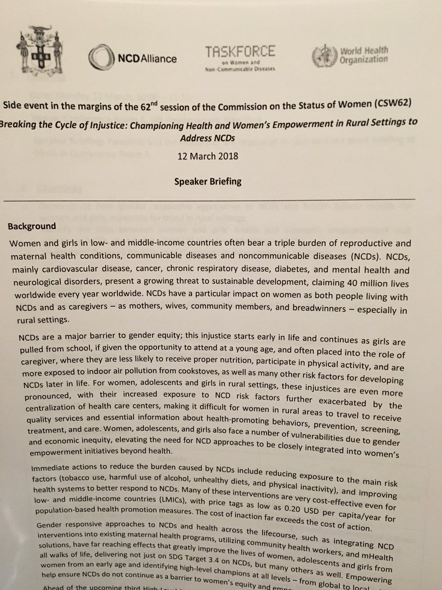 sophieaevekink's tweet photo. Great to speak today for @who at the opening of #CSW18 on #NCDs and #RMMCH as we look ahead to the High Level Meeting this year - thanks @ncdalliance for organising this great event. @courtenayrat @NataMenabde @fleetwoodjmack @DrFionaAdshead @PIH https://t.co/WibWnB2wPI