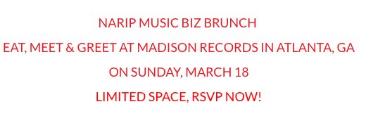 NARIPAtlanta's tweet photo. @NARIP Music Biz Brunch - Eat, Meet, &amp; Greet at @Madison_Records in ATL this Sunday, March 18th!  Limited space, RSVP NOW at https://t.co/JQnQH2oET0. #NARIPbrunch https://t.co/jAmfNKgnT4