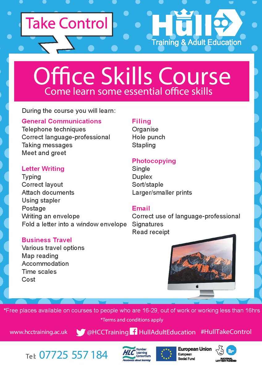 HCCTraining's tweet photo. NEW Office skills class starting soon! Have you always wanted to start a career in administration but didn't know where to start? Then we have the perfect course for you!
#HullJobs #HullTakeControl @Hullccnews https://t.co/GJZAUeAngR
