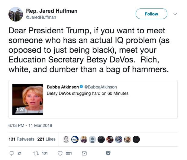 davidrosscr8s's tweet image. Spot on @realDonaldTrump &amp;amp; @JaredHuffman #DEVOSMUSTGO