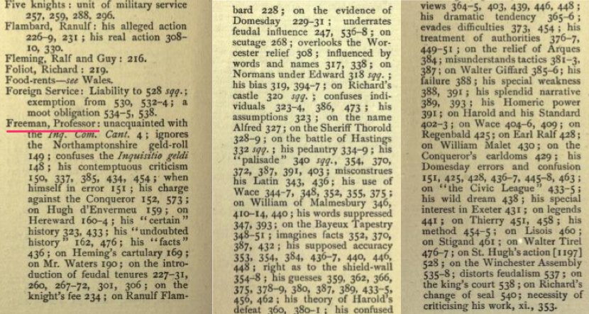 Talk about not pulling any punches. The index entry for Edward Freeman in J. Horace Round's 'Feudal England' (1895) #indexes #indexers