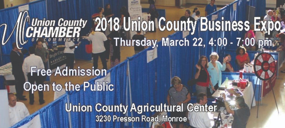 UnionCountyCOC's tweet photo. Join us for our 2018 Union County Business Expo on Thursday, March 22, from 4:00 - 7:00 pm! This is Union County's largest business trade show and networking event.
Learn more about this event here: https://t.co/UOZyci1uLp https://t.co/wr0IbuEdEP