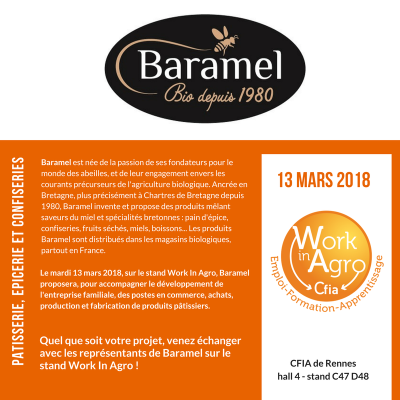 IFRIAOuest's tweet photo. Aujourd'hui, sur le stand #WorkInAgro au #cfia2018, venez
découvrir #Baramel : son miel, ses pains d'épice, ses confiseries... et ses offres d'emploi ! 🐝🐝
#apprentissage #agroalimentaire https://t.co/jHFGB81ki7