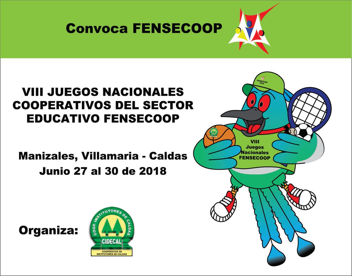 VisitManizales's tweet photo. #Manizales será sede de los VIII Juegos Cooperativos del 27 al 30 de junio de 2018 ¡Entérate de lo que pasa en Manizales! #CIDECAL @SecTICyCompeMzl @CCManizales @FenalcoCaldas @CotelcoCaldas @GoberCaldas @lapatriacom https://t.co/jw0R6rHCQA