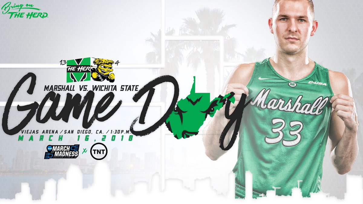 HerdMBB's tweet photo. It's time to shock the world. Let's dance, Herd fans! 🤘

📍 San Diego, CA.
🏟 Viejas Arena
🆚 #4 Wichita State
⌚️ 1:30pm EST
📺 TNT
#MarshallMadness 

#BringOnTheHerd https://t.co/dhC4bdFFUj