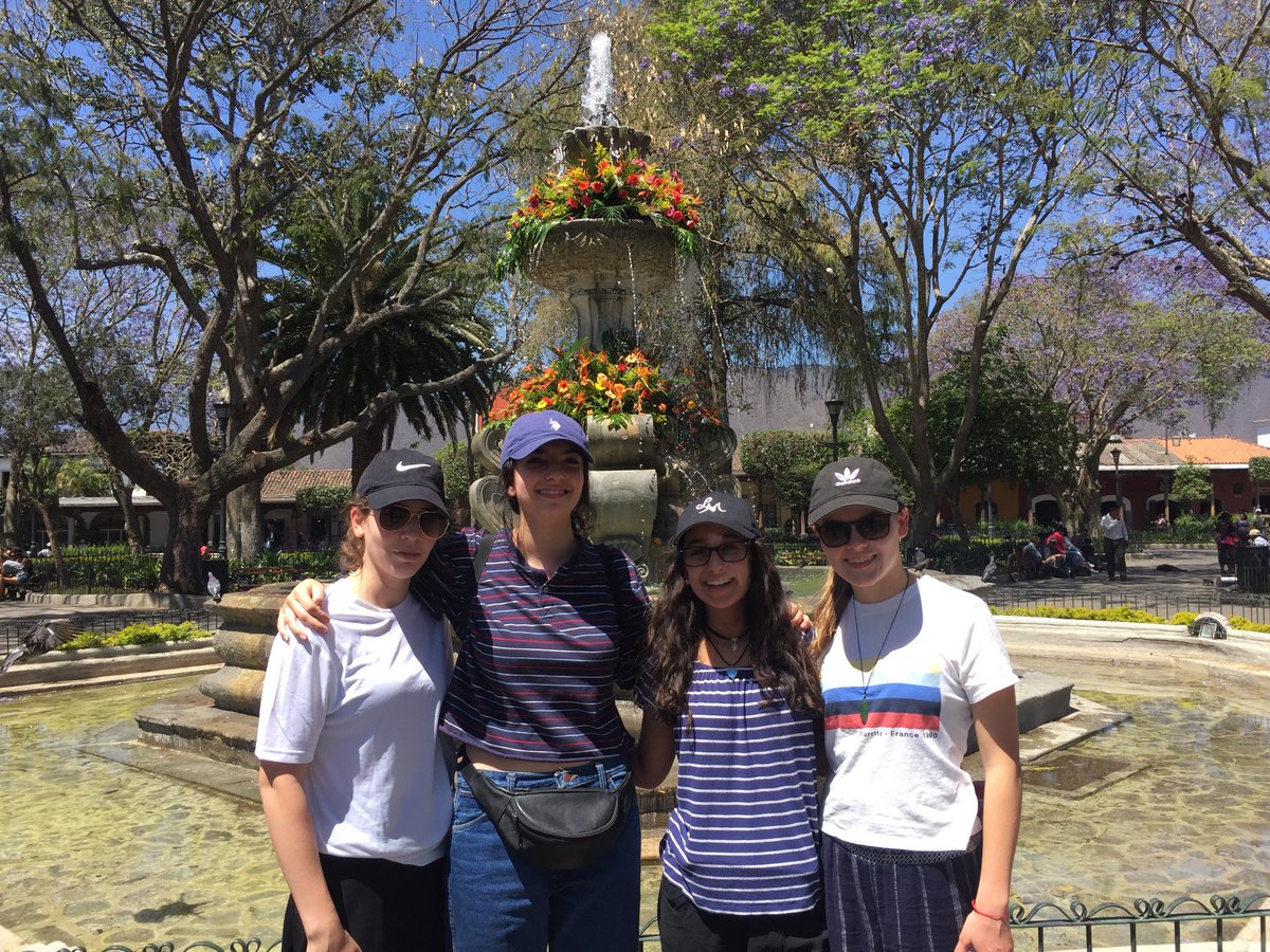 Walking in Antigua. We have separated into groups - this photo is at the Central Plaza.  So hot!