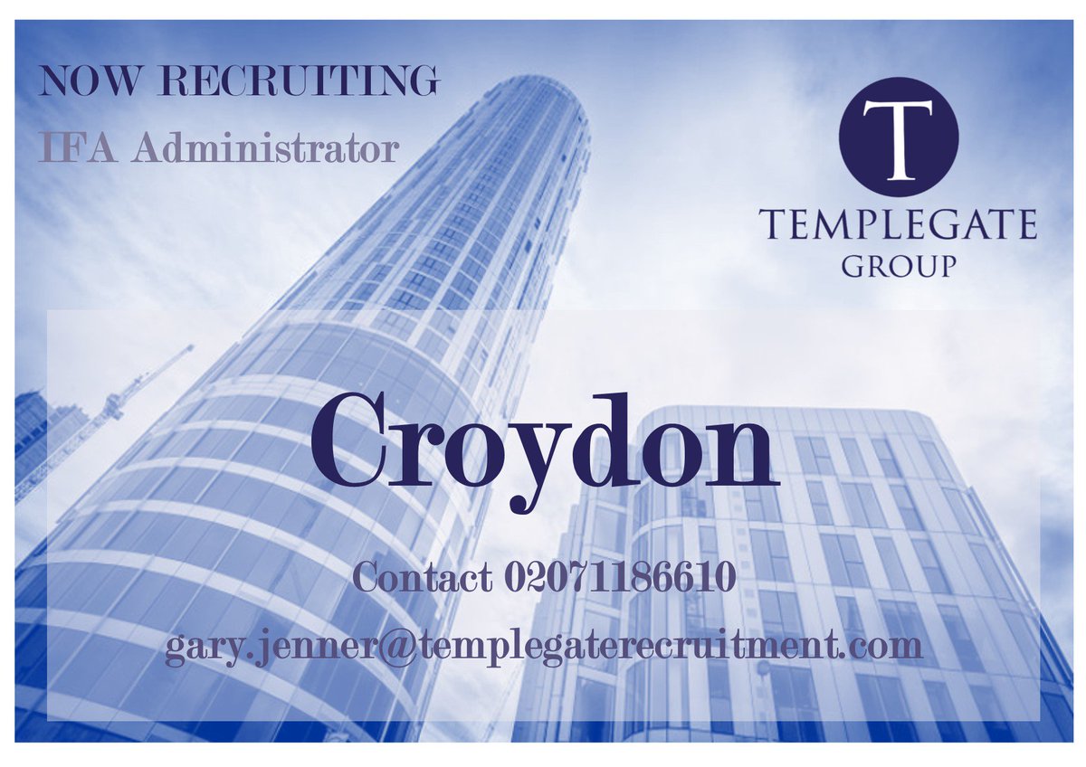 Templegateuk's tweet photo. NOW RECRUITING: IFA Administrator in Croydon. Get in touch for more info #financialserviceadminstrator #financialadministrator #ifaadmin #financialservicesjobs #financialservicescareers https://t.co/qhH03UMa8Y