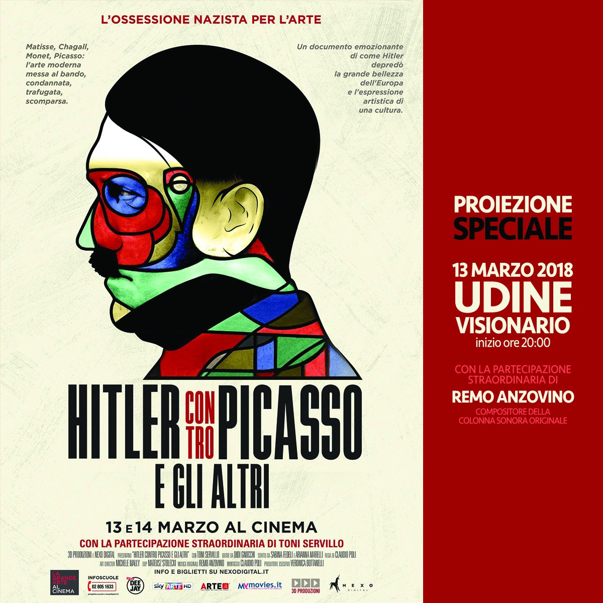 In anteprima mondiale domani e mercoledì nei cinema italiani il docufilm evento sull'ossessione nazista per l'arte #HitlercontroPicasso con #ToniServillo e la colonna sonora di <a href="/remoanzovino/">Remo Anzovino</a> che sarà ospite a #Udine del #Visionario domani sera alle ore 20:00.