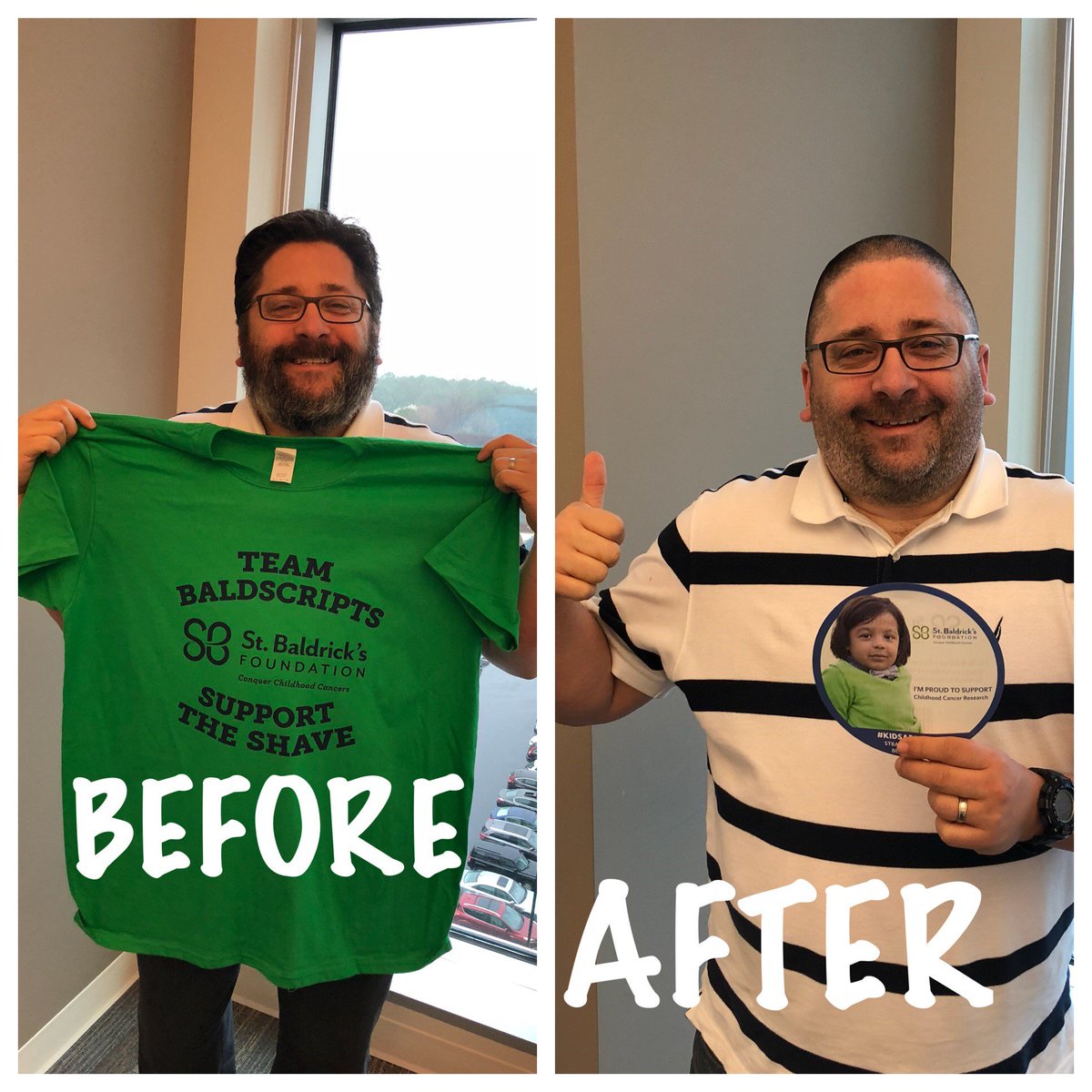 allscriptsjobs's tweet photo. This weekend, @Allscripts partnered with St. Baldricks Foundation and our employees #bravedtheshave! Our very own recruiter, Keith, participated to help support Childhood Cancer Research! #Baldscripts #kidsaregold #allscriptsgivesback https://t.co/tr4W7aot4I