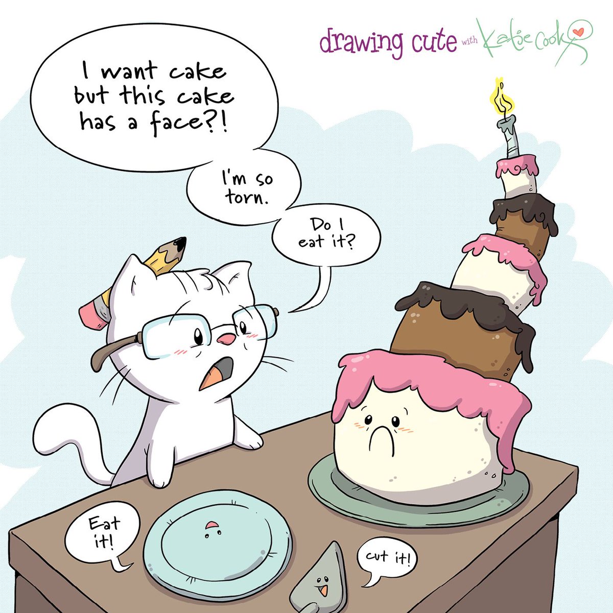 Monday munchies, anyone? I could eat a cake with a face right about now... 😜😆

Master of cute, Katie Cook, teaches you how to draw everything adorable (like this!) in this quick and easy tutorial book --> buff.ly/2tD94CW