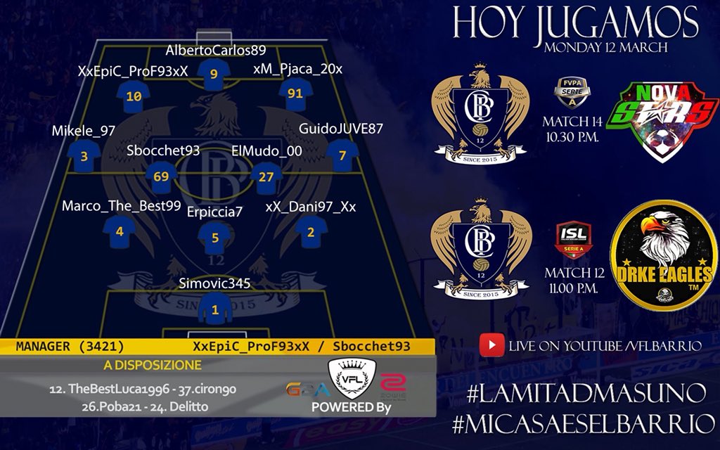 BarrioFCP's tweet photo. 🔥HOY JUEGA EL BARRIO 🎮

@FVPA_net  🆚 @OMStars_ 

@AIPC_ITALIA 🆚 @EAGLES_TM_ 

#LaMitadMasUno #NeverStopFly🦅🇦🇷 https://t.co/5ZfM08M0wz