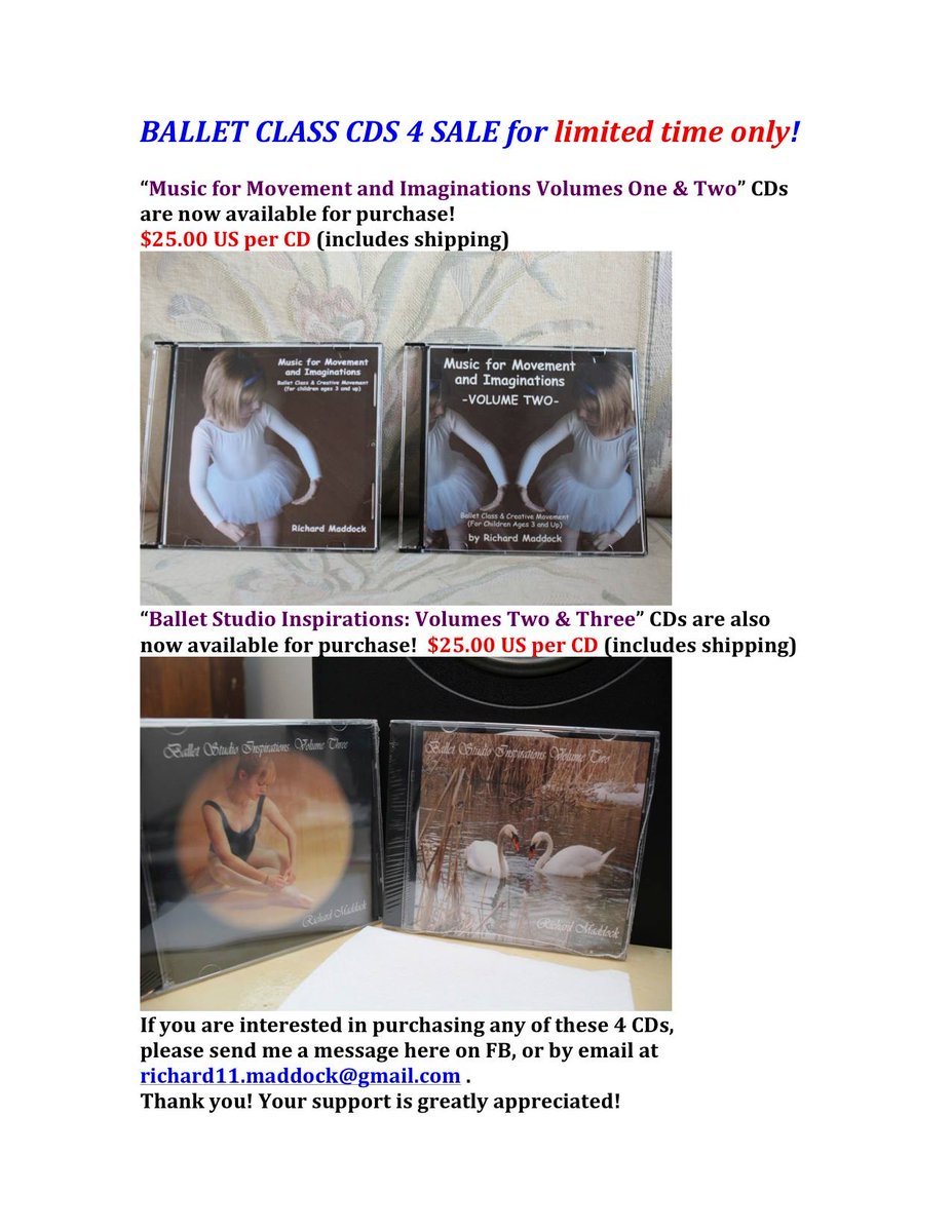 DanceClassMusic's tweet photo. #Ballet Class CDs for Sale! :) #Music for all levels of class. If you are interested, please email me at richard11.maddock@gmail.com :) https://t.co/sDF8xycOPT