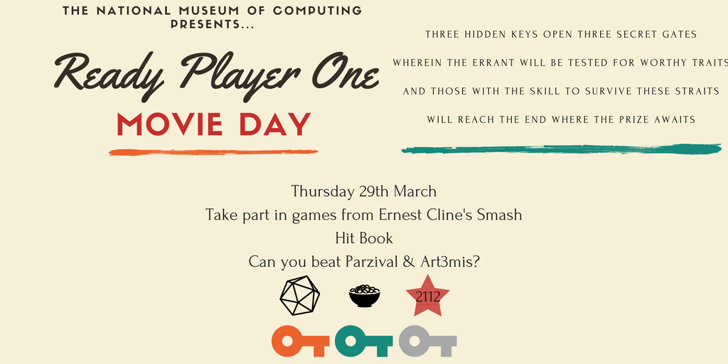 bytesfestivals's tweet photo. Sign up now for #TNMOC #ReadyPlayerOne day at the museum where you will be able to undergo the challenges straight from the novel! Book now as spaces are limited and enter the #OASIS https://t.co/RESNGNAZFc https://t.co/sQD0FBr309