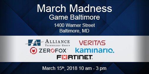 Join us on March 15th from 10-3pm at Game Baltimore for the 1st Round NCAA Basketball Games. Prizes &amp; Raffles all afternoon as we watch March Madness at Game Baltimore. <a href="/ZeroFOX/">ZeroFox</a> <a href="/Fortinet/">Fortinet</a> <a href="/veritastechllc/">Veritas Technologies</a> @KaminarioFlash Register: bit.ly/2F6lkxZ