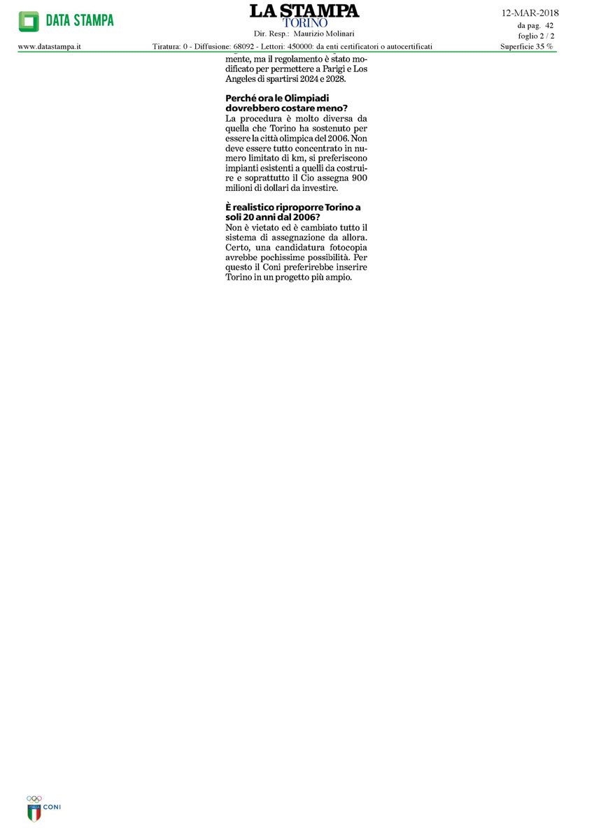 Fondamentale fare chiarezza. Intanto, il tempo stringe (31 marzo). Poi, la sessione del #CIO a Milano nel 2019 non chiude la porta a un'eventuale candidatura italiana perché, si è visto con #Parigi2024 e #LA2028, le regole possono anche essere cambiate al volo... 
#Torino2026